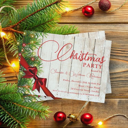 Elegant rustiek lint & den kerstvakantie kaart