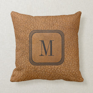 Elegant rustiek Manly Leather  Monogram Kussen