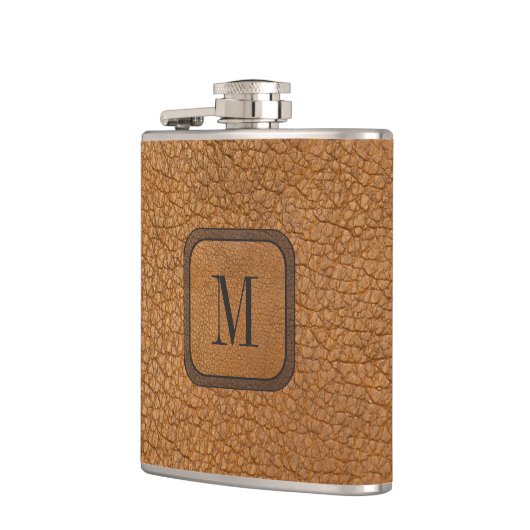 Elegant rustiek modern leermonogram heupfles (Links)