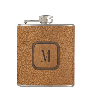 Elegant rustiek  modern leermonogram heupfles