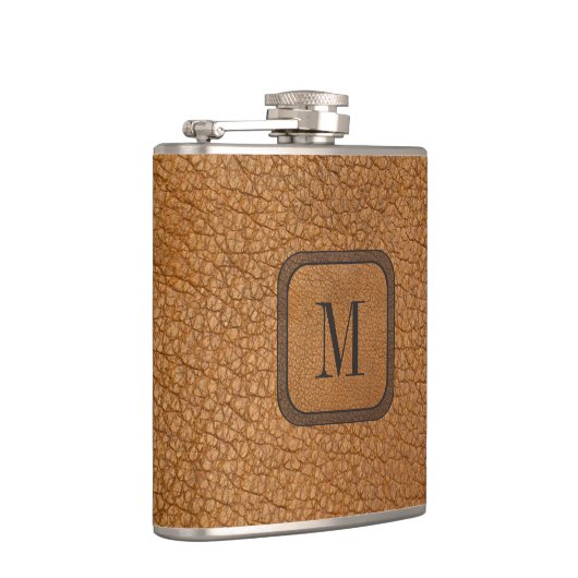 Elegant rustiek  modern leermonogram heupfles (Rechts)