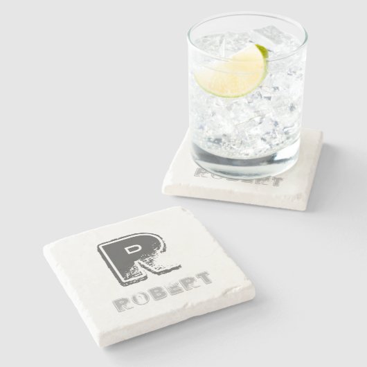 Elegant rustiek monogram Sjabloon Stijlvol ontwerp Stenen Onderzetter (Zijkant)