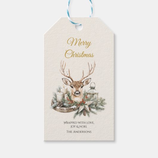 Elegant rustiek Noel kerst label | Moderne vakanti Cadeaulabel (Voorkant)