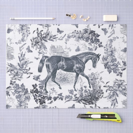 Elegant  rustiek Paard Blauw Bloementoilet Tissuepapier (Craft)