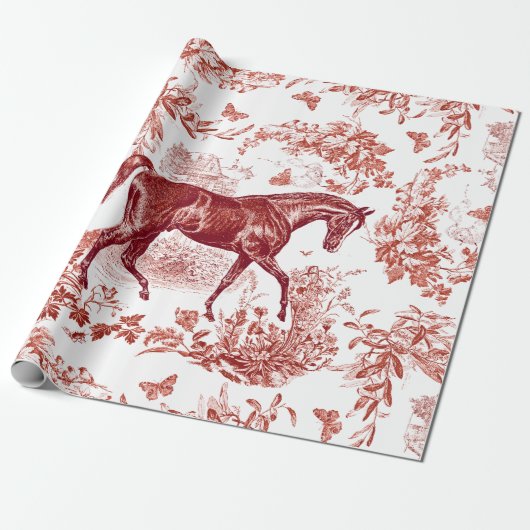 Elegant  rustiek rood paard bloementoilet cadeaupapier (Uitgerold)