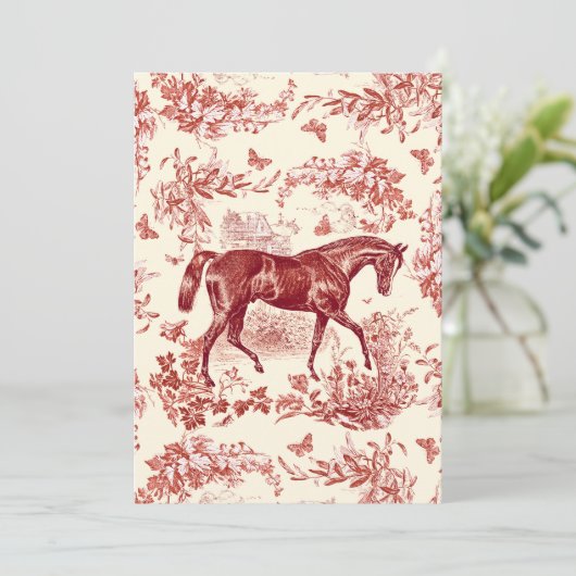 Elegant rustiek rood paard bloementoilet kaart (Staand voorkant)