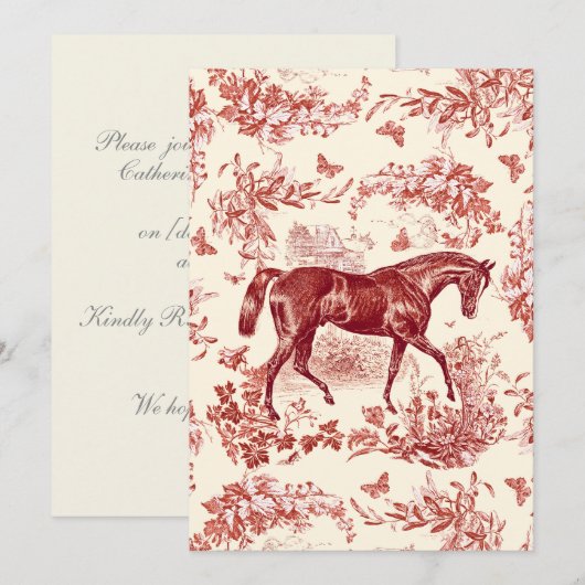Elegant  rustiek rood paard bloementoilet kaart (Voorkant / Achterkant)