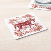 Elegant  rustiek rood paard bloementoilet kartonnen onderzetters (Schuin)