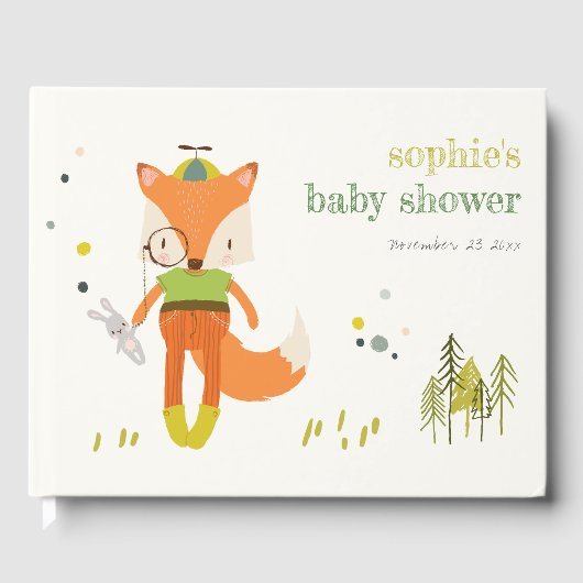 Elegant rustiek schattig bos leuk vos Baby shower Gastenboek (Voorkant)