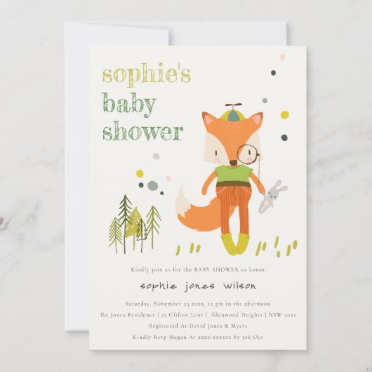 Elegant rustiek schattig bos leuk vos Baby shower Kaart (Voorkant)
