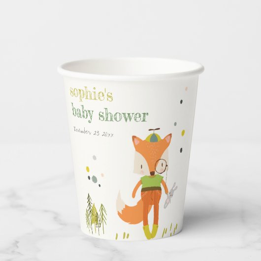 Elegant rustiek schattig bos leuk vos Baby shower Papieren Bekers (Achterkant)