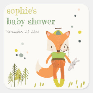 Elegant rustiek schattig bos leuk vos Baby shower Vierkante Sticker