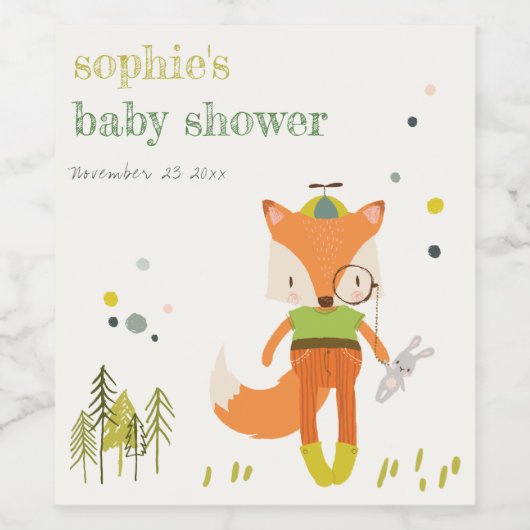 Elegant rustiek schattig bos leuk vos Baby shower Wijn Etiket (Enkel label)