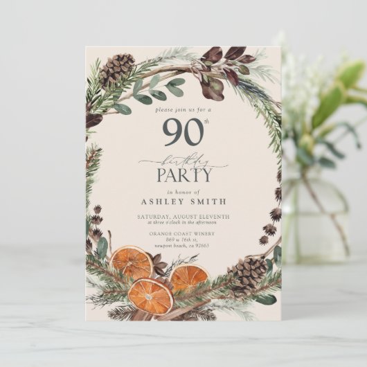 Elegant rustiek Sinaasappel 90ste verjaardag Kaart (Staand voorkant)