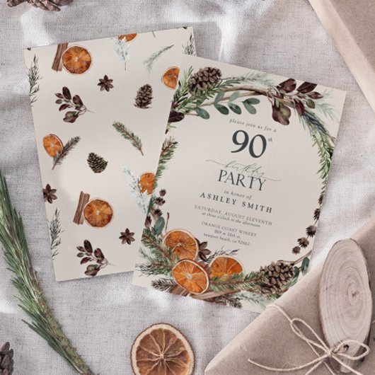 Elegant rustiek Sinaasappel 90ste verjaardag Kaart