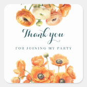 Elegant rustiek Sinaasappel Bloemen Verjaardag Wit Vierkante Sticker (Voorkant)