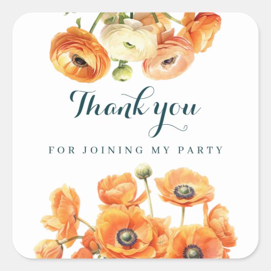 Elegant rustiek Sinaasappel Bloemen Verjaardag Wit Vierkante Sticker (Voorkant)