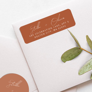 Elegant rustiek terracotta kalligrafie adres etiket