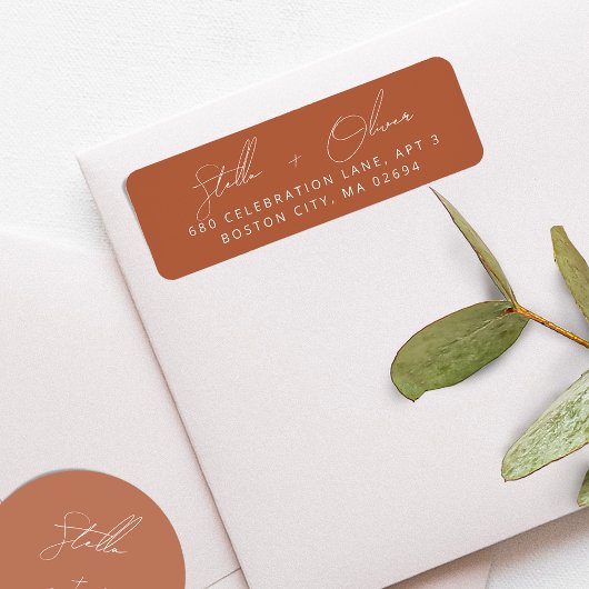 Elegant rustiek terracotta kalligrafie adres etiket