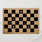 Elegant rustiek vrolijk kerstschaakbord folie feestdagenkaart (Voorkant)