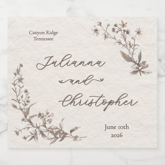 Elegant Rustiek Wildflowers Script Sparkling Wijnetiket (Enkel label)