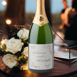 Elegant Rustiek Wildflowers Script Zilver Sparkling Wijnetiket