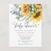 Elegant rustiek zonnebloem Baby shower Uitnodiging Briefkaart (Voorkant)