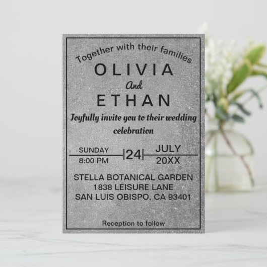 Elegant rustiek zwart en grijs beton bruiloft kaart (Staand voorkant)