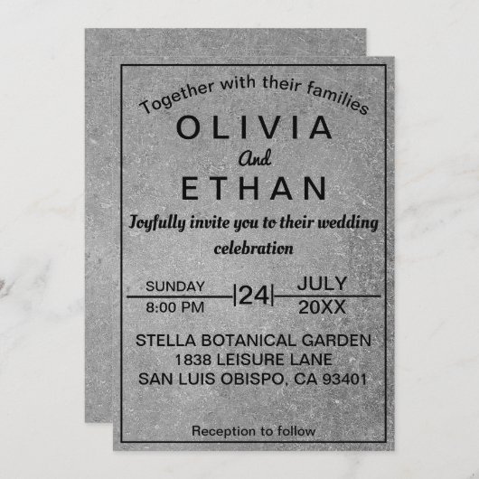 Elegant rustiek zwart en grijs beton bruiloft kaart (Voorkant / Achterkant)