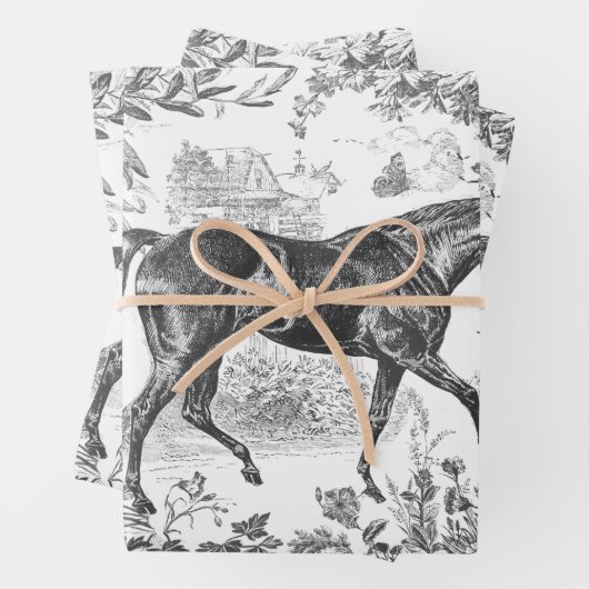 Elegant  rustiek zwart paard bloementoilet inpakpapier vel (In situ)