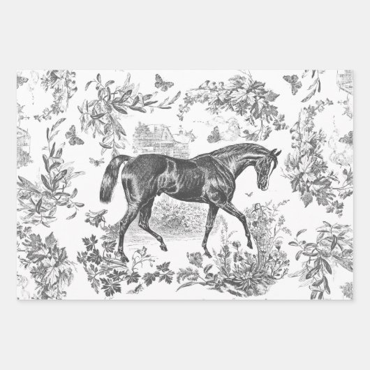 Elegant  rustiek zwart paard bloementoilet inpakpapier vel (Voorkant)