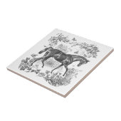 Elegant  rustiek zwart paard bloementoilet tegeltje (Zijkant)