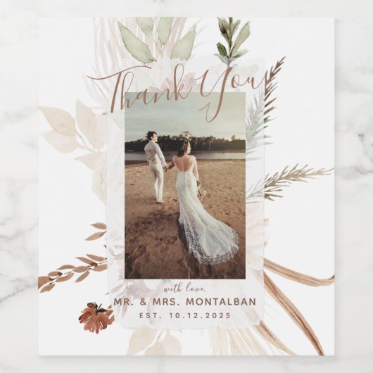 Elegant Rustieke Boho Pampas Wijnetiket Wijn Etiket (Enkel label)