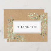 Elegant Rustieke Botanische Bladeren Groene Dank J Bedankkaart (Voorkant / Achterkant)