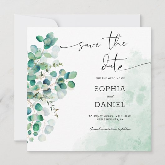 Elegant Rustieke Botanische Eucalyptusbladeren Save The Date (Voorkant)