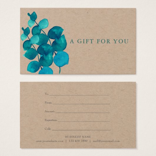 Elegant Rustieke Eucalyptus Bladeren Cadeaubon Visitekaartje (Voorkant /achterkant)