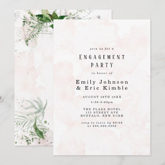 Elegant Rustieke Roze Aquarel Verlovingsfeest Kaart (Voorkant / Achterkant)