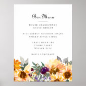 Elegant Rustieke Zonnebloem Huwelijksbar Menu Bord Poster (Voorkant)