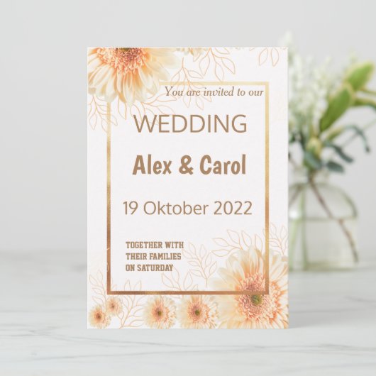 Elegant rustig eenvoudige beige bruine bruiloft kaart (Staand voorkant)