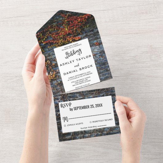 Elegant rustige botanische herfst rozen florale br all in one uitnodiging (Afscheurbaar)