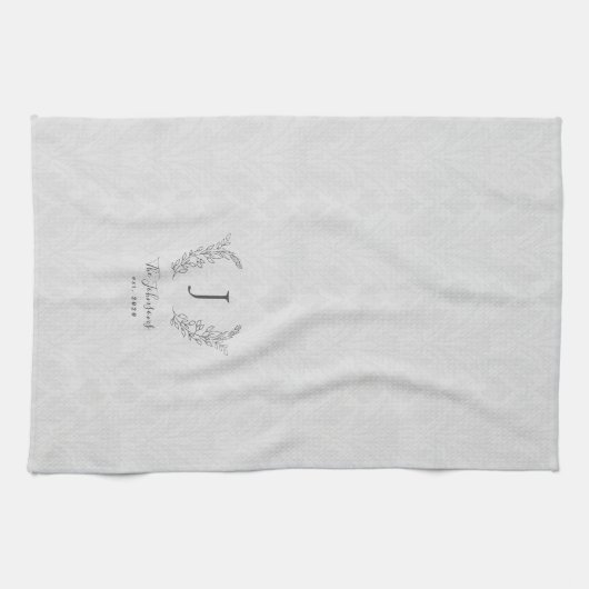 Elegant rustige botanische laurel monogram theedoek (Horizontaal)