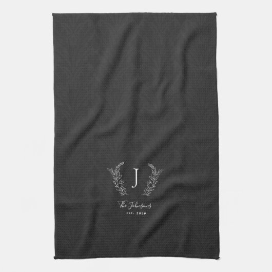 Elegant rustige botanische laurel monogram theedoek (Verticaal)