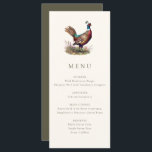 Elegant rustige fazant jacht herfst diner menu<br><div class="desc">Jachtthema dinermenu kaart met een fazant illustratie en elegante typografie,  donker olijfgroene achtergrond en aangepaste tekst. Perfect voor een landelijk diner,  elegant huwelijksrepetitie diner,  jachtdiner,  jachtpensioenfeest of jachtverjaardagsfeest.</div>
