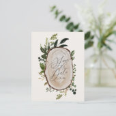 Elegant rustige herfst botanische schuur bruiloft aankondigingskaart (Staand voorkant)