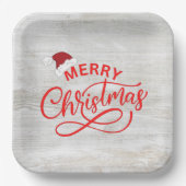 Elegant rustige houtkalligrafie met santa hat papieren bordje (Voorkant)