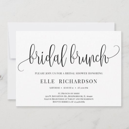 Elegant rustige kalligrafie met bridale brunch kaart (Voorkant)