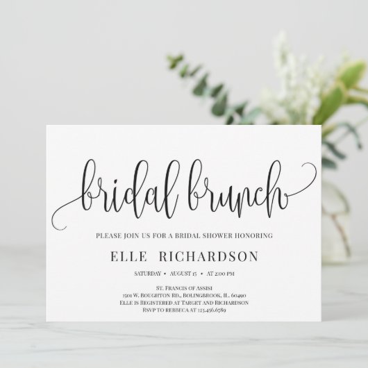 Elegant rustige kalligrafie met bridale brunch kaart (Staand voorkant)