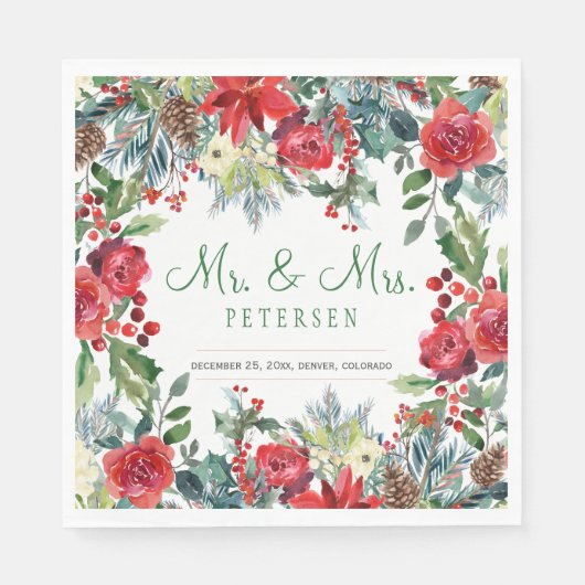 Elegant rustige moderne kerstbruiloft servet (Voorkant)