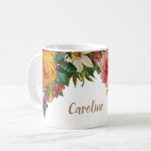 Elegant  rustige rozen bloemen gepersonaliseerd koffiemok (Voorkant links)