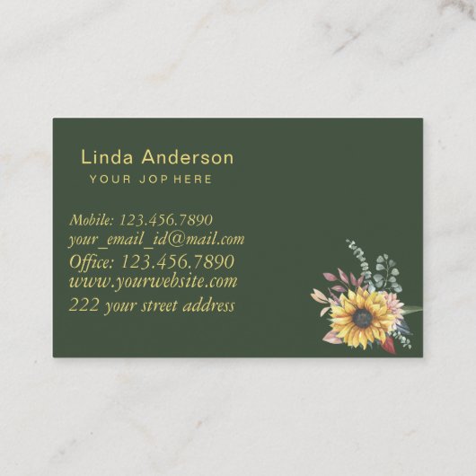 Elegant Rustige zonnebloemen Eucalyptus Visitekaartje (Achterkant)